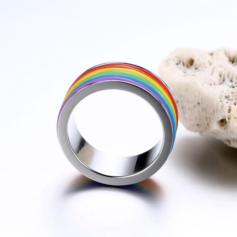 Mode Edelstahl Fingerring Regenbogen Silikon Ring Für Frauen Männer Lgbt Band Unisex Schmuck