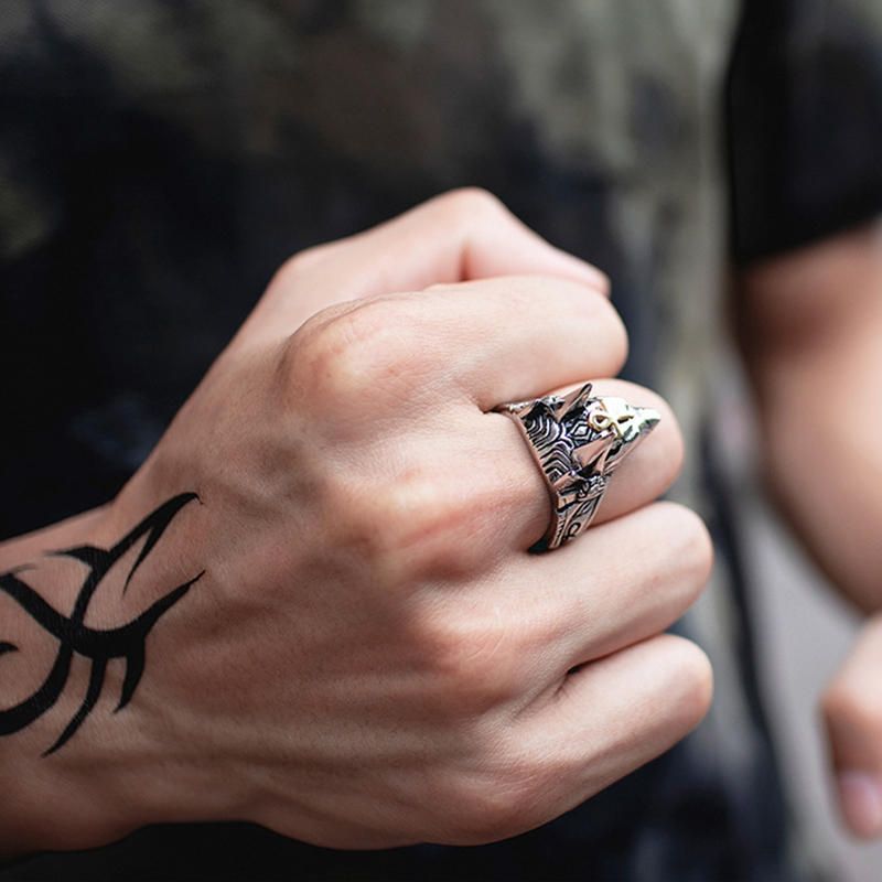 Punk Fingerring Titan Stahl Kreuz Anubis Kopf Porträt Fingerringe Zubehör Schmuck Für Männer