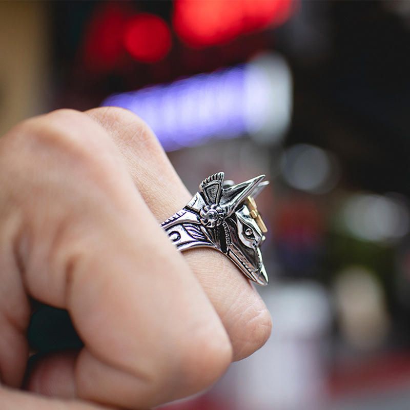 Punk Fingerring Titan Stahl Kreuz Anubis Kopf Porträt Fingerringe Zubehör Schmuck Für Männer