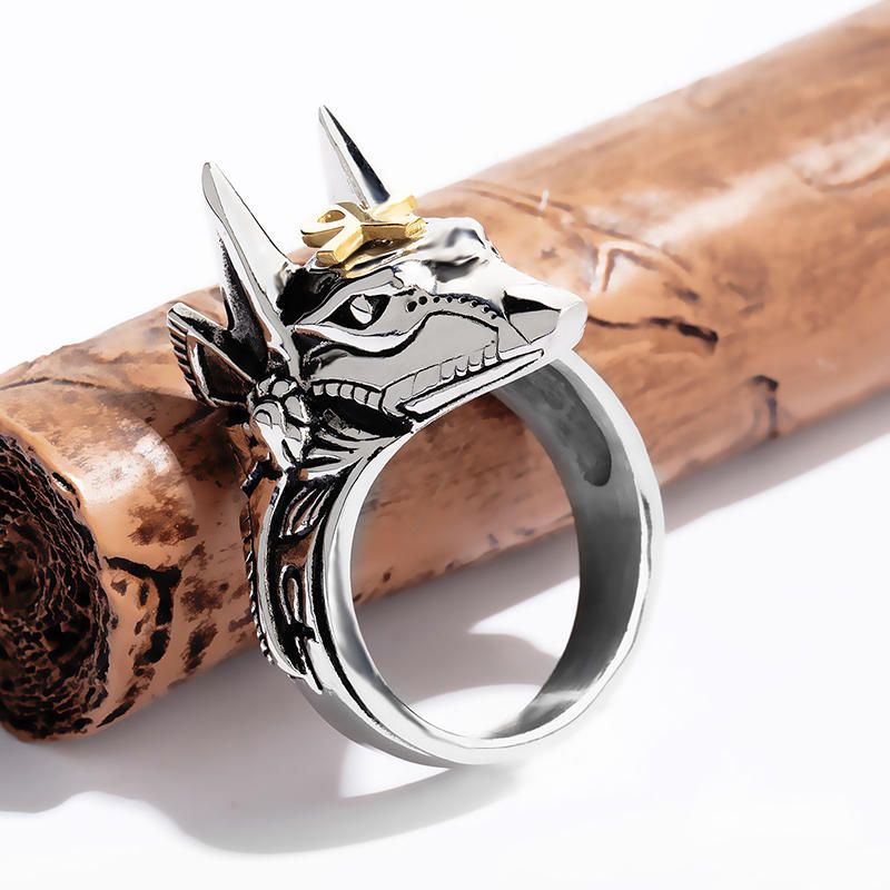 Punk Fingerring Titan Stahl Kreuz Anubis Kopf Porträt Fingerringe Zubehör Schmuck Für Männer