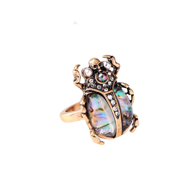 Retro Marienkäfer Damen Ring Bunter Strass Fingerring Bronze Metallring