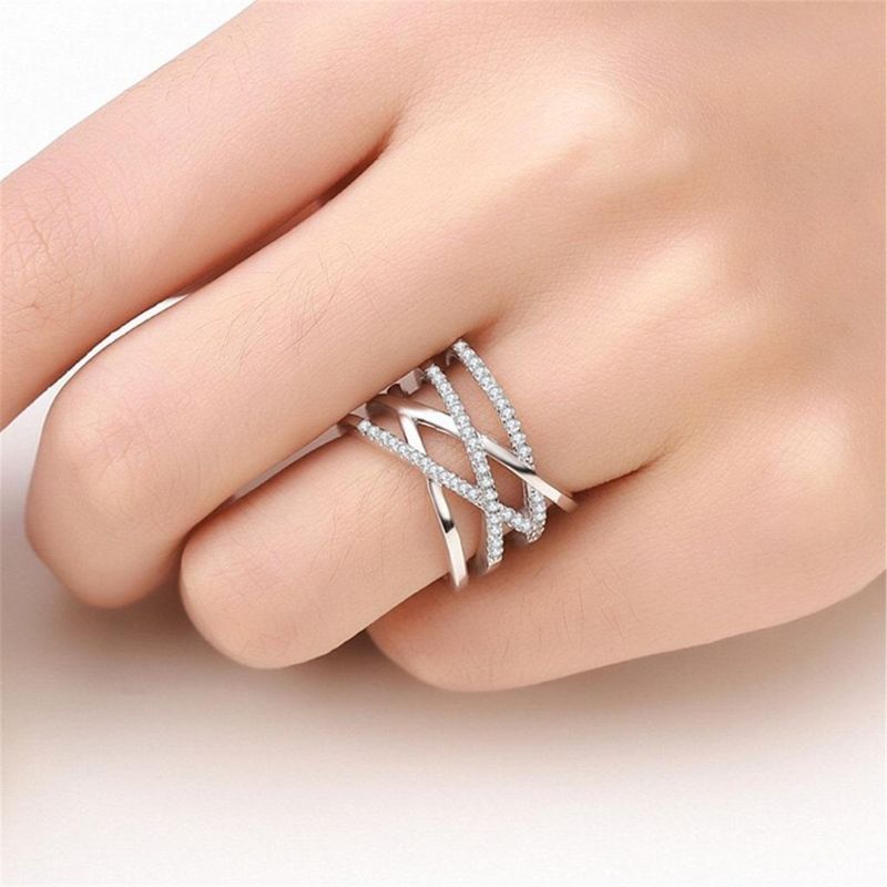 Stapelbarer Twining Clear CZ Ring Schillernde Zirkonia-verlobungs-fingerringe Für Frauen