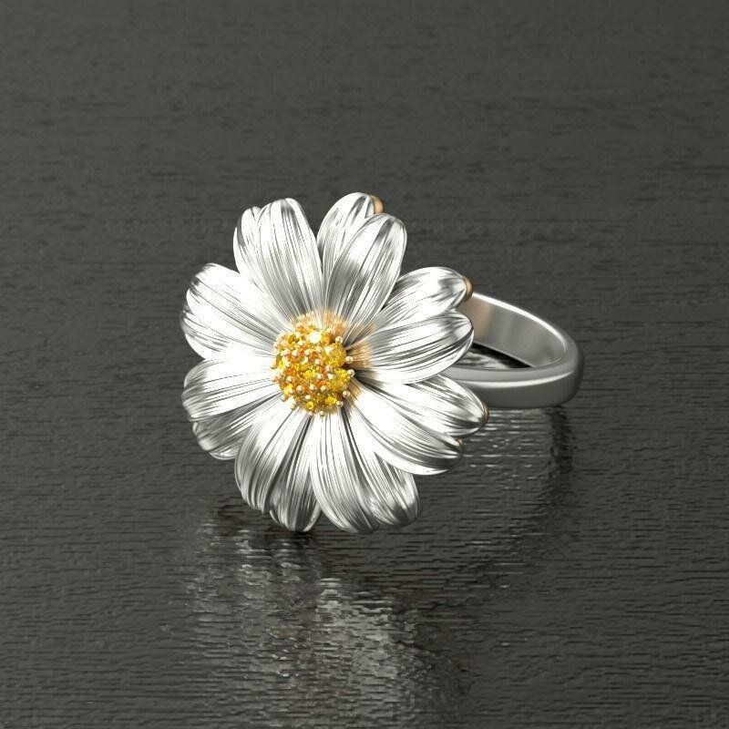 Trendy Chrysanthemum Kleine Gänseblümchen-blumen-frauen-ringe Wilder Kleiner Frischer Diamant-fassungs-schmuck