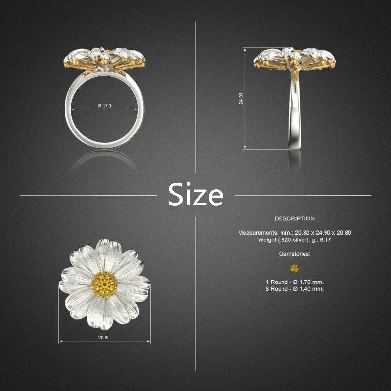 Trendy Chrysanthemum Kleine Gänseblümchen-blumen-frauen-ringe Wilder Kleiner Frischer Diamant-fassungs-schmuck