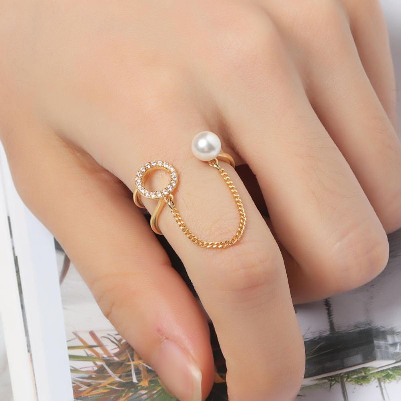 Trendy Open End Ring 18 Karat Vergoldeter Zirkonia-runder Perlenring Für Frauen