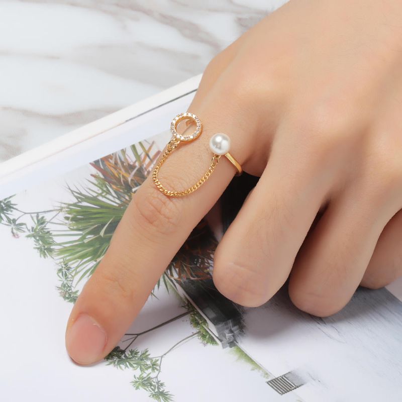 Trendy Open End Ring 18 Karat Vergoldeter Zirkonia-runder Perlenring Für Frauen