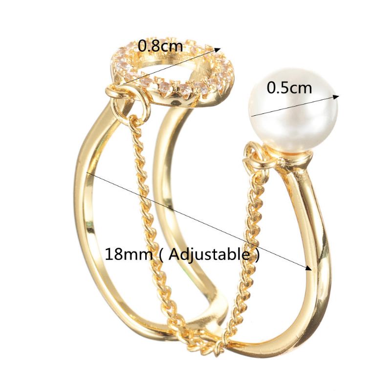 Trendy Open End Ring 18 Karat Vergoldeter Zirkonia-runder Perlenring Für Frauen