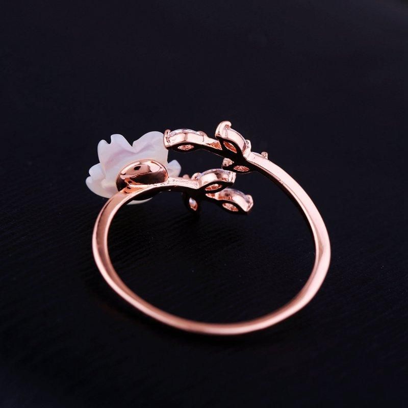 Trendy Zarter Zirkonia-kristallring Blatt-muschel-blume Rose Gold Open-end-ringe Für Frauen Mädchen