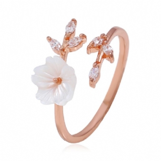 Trendy Zarter Zirkonia-kristallring Blatt-muschel-blume Rose Gold Open-end-ringe Für Frauen Mädchen