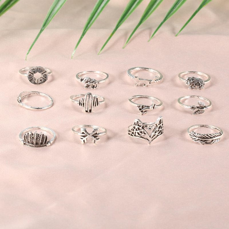 Vintage Geometric Animal Rings Set Hollow Cactus Foxs Knuckle Ring Trendy Schmuck Für Frauen