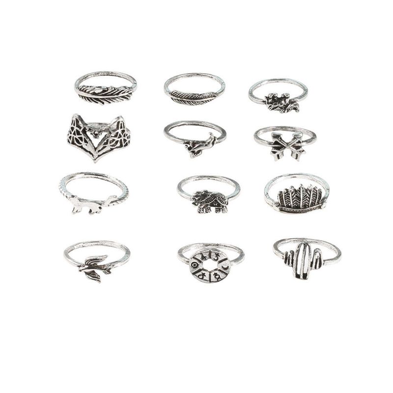 Vintage Geometric Animal Rings Set Hollow Cactus Foxs Knuckle Ring Trendy Schmuck Für Frauen