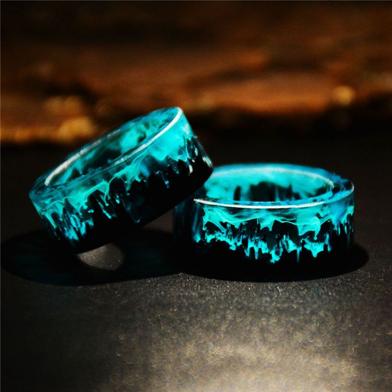 Zeit-edelstein-epoxy-ring Diy Handmade Ink Painting Magic Forest Resin Ring Unisex