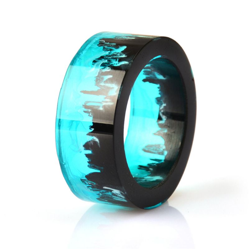 Zeit-edelstein-epoxy-ring Diy Handmade Ink Painting Magic Forest Resin Ring Unisex