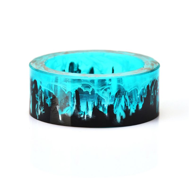 Zeit-edelstein-epoxy-ring Diy Handmade Ink Painting Magic Forest Resin Ring Unisex