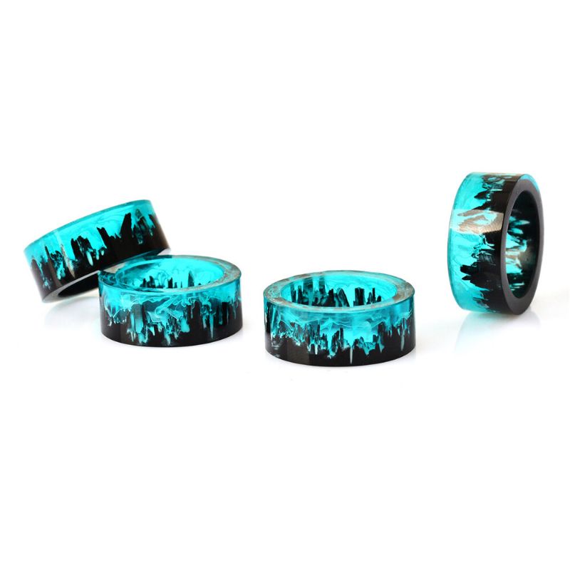 Zeit-edelstein-epoxy-ring Diy Handmade Ink Painting Magic Forest Resin Ring Unisex