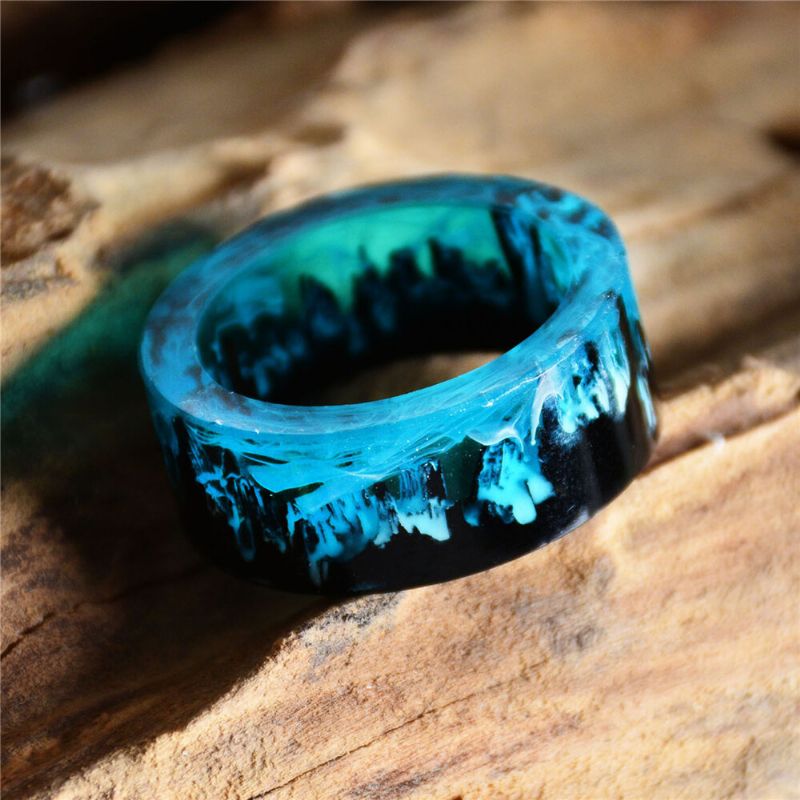 Zeit-edelstein-epoxy-ring Diy Handmade Ink Painting Magic Forest Resin Ring Unisex