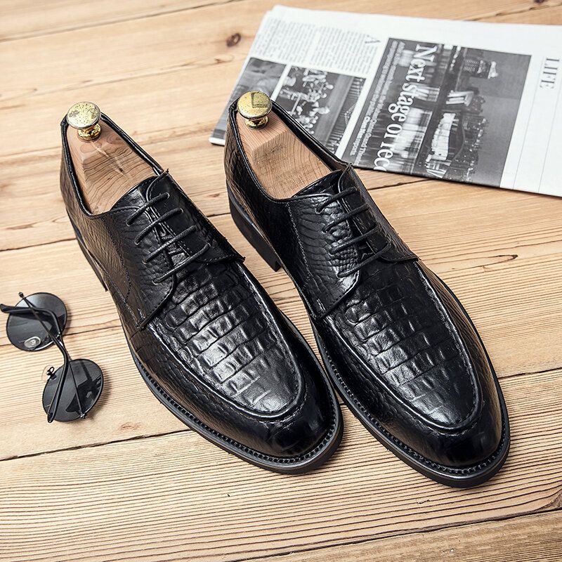 Atmungsaktive Herren-mikrofaser Mit Weicher Sohle Krokoprägung Retro Spitzer Zeh Lässige Business-schuhe