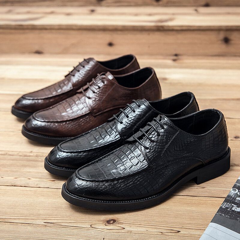 Atmungsaktive Herren-mikrofaser Mit Weicher Sohle Krokoprägung Retro Spitzer Zeh Lässige Business-schuhe