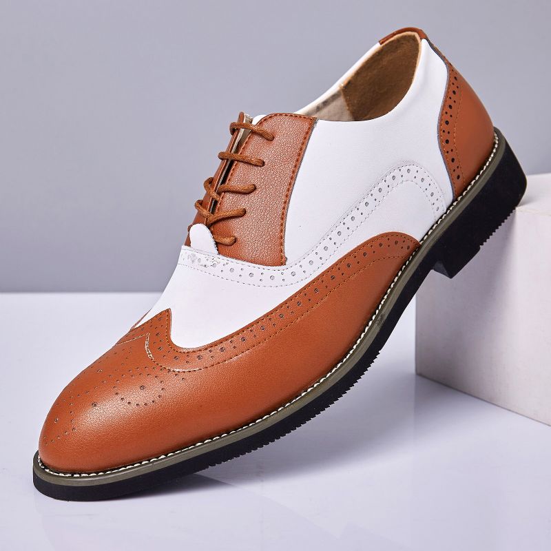 Herren-leder-vintage-brogue-gravierte Britische Business-schnürschuhe