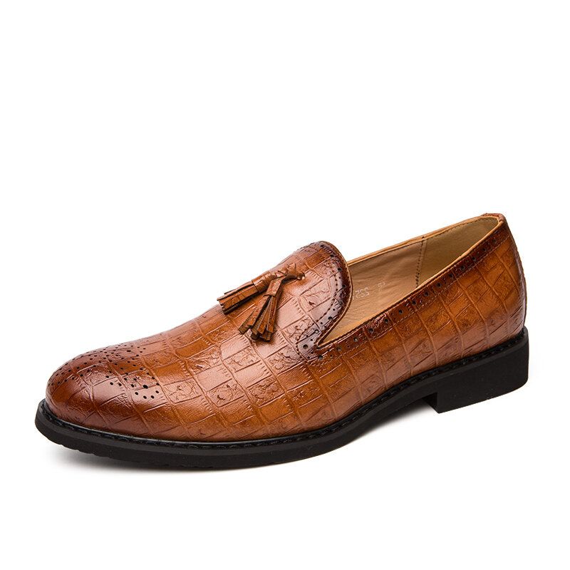 Männer Brogue Quaste Dekor Mikrofaser Leder Slip On Party Formelle Schuhe