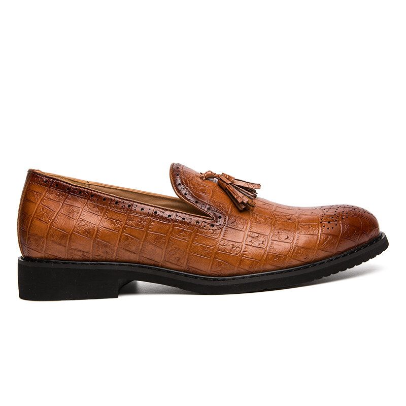 Männer Brogue Quaste Dekor Mikrofaser Leder Slip On Party Formelle Schuhe