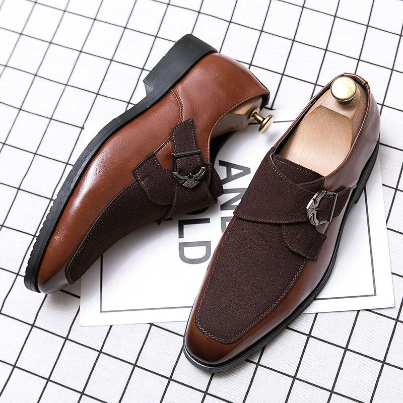 Männer Retro Metallschnalle Lederspleißen Synthetisches Wildleder Bequeme Tragbare Business Casual Schuhe