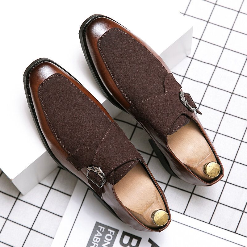 Männer Retro Metallschnalle Lederspleißen Synthetisches Wildleder Bequeme Tragbare Business Casual Schuhe