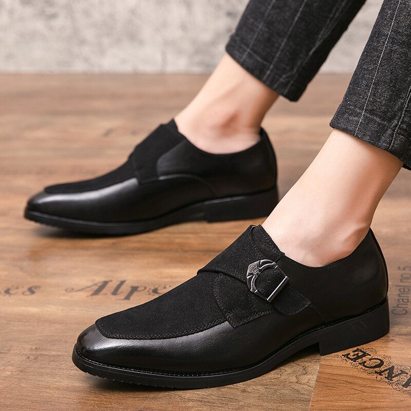 Männer Retro Metallschnalle Lederspleißen Synthetisches Wildleder Bequeme Tragbare Business Casual Schuhe