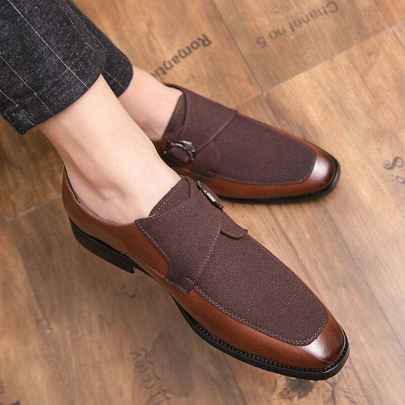 Männer Retro Metallschnalle Lederspleißen Synthetisches Wildleder Bequeme Tragbare Business Casual Schuhe