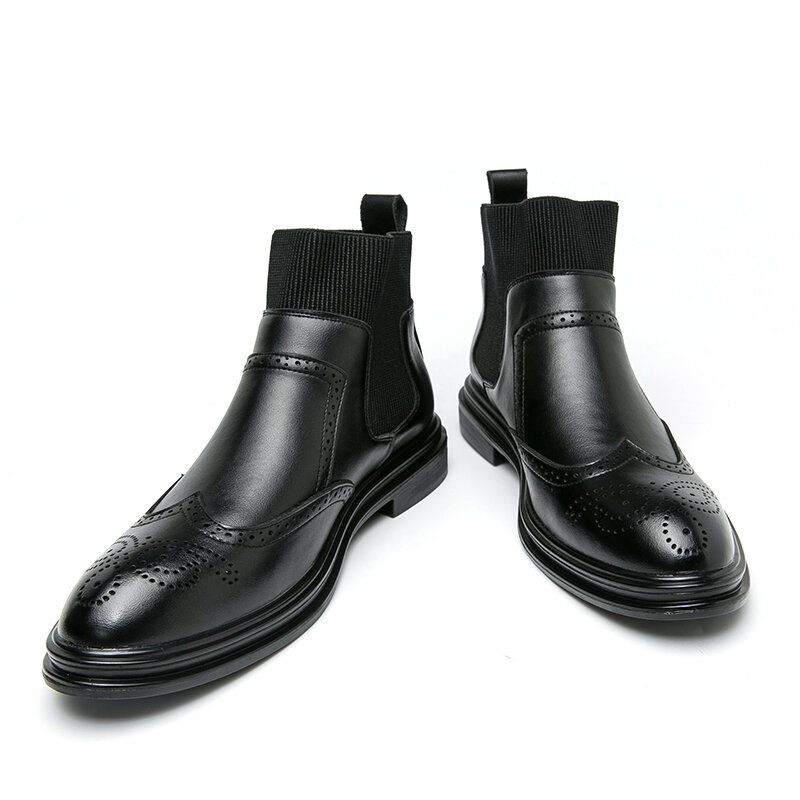 Bequeme Elastische Slip-on-chelsea-stiefel Im Brogue-stil Für Herren