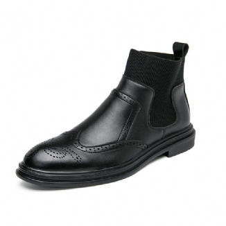 Bequeme Elastische Slip-on-chelsea-stiefel Im Brogue-stil Für Herren