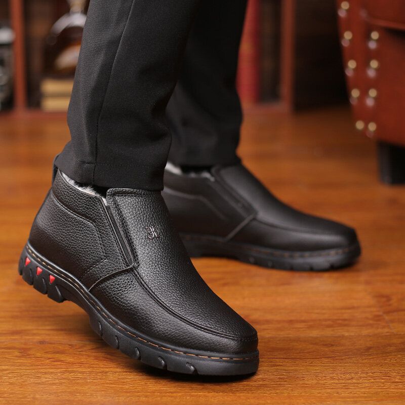 Bequeme Herren-stiefeletten Aus Mikrofaser-leder Mit Warmem Plüschfutter