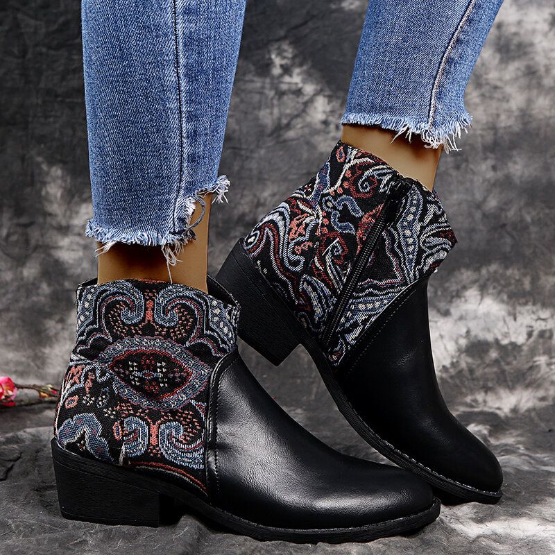 Bequeme Tragbare Ankle Boots Mit Seitlichem Reißverschluss Und Blockabsatz