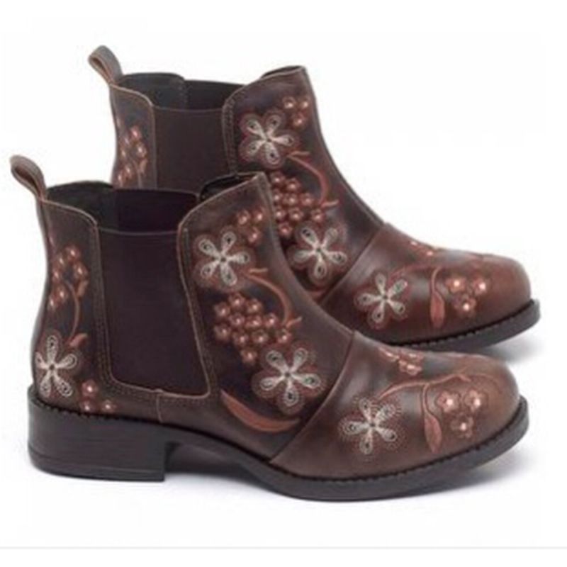 Bequeme Tragbare Chelsea-stiefeletten Mit Retro-blumenstickerei Für Damen