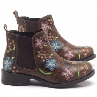 Bequeme Tragbare Chelsea-stiefeletten Mit Retro-blumenstickerei Für Damen