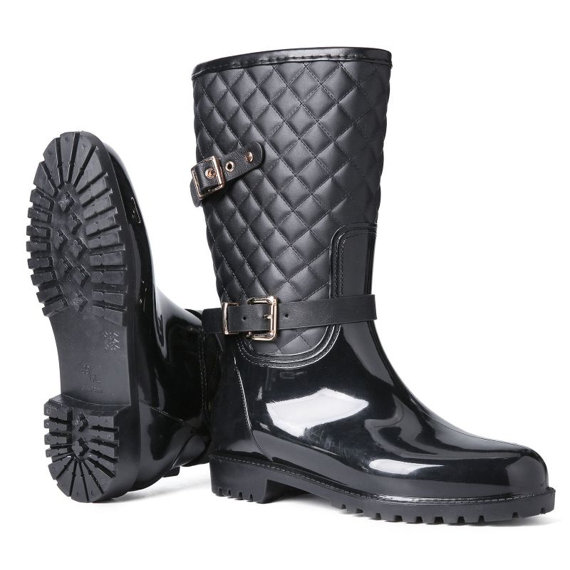 Bequeme Wasserdichte Damen-regenstiefel Zum Hineinschlüpfen Flache Rutschfeste Wadenmitte