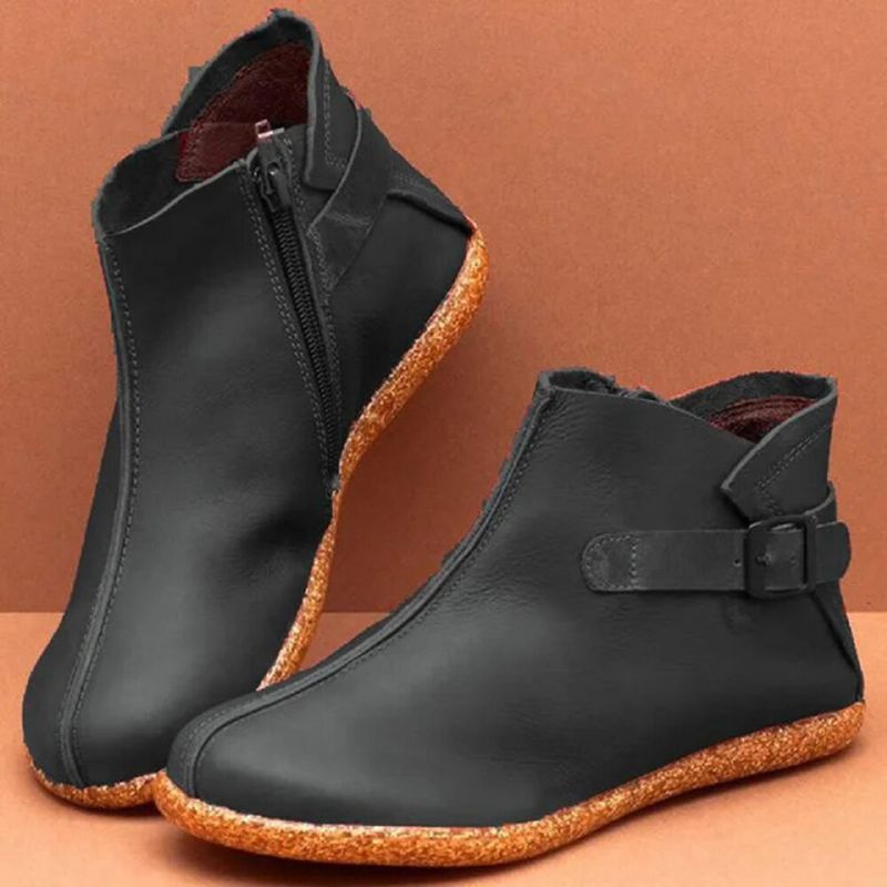 Bequeme Weiche Damen-retro-stiefel Zum Hineinschlüpfen Mit Runder Zehenpartie Und Flacher Stiefelette