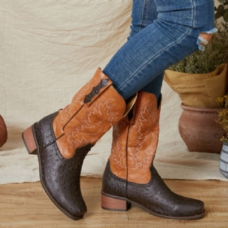 Bestickte Gespleißte Rutschfeste Mittelhohe Cowboystiefel Für Damen