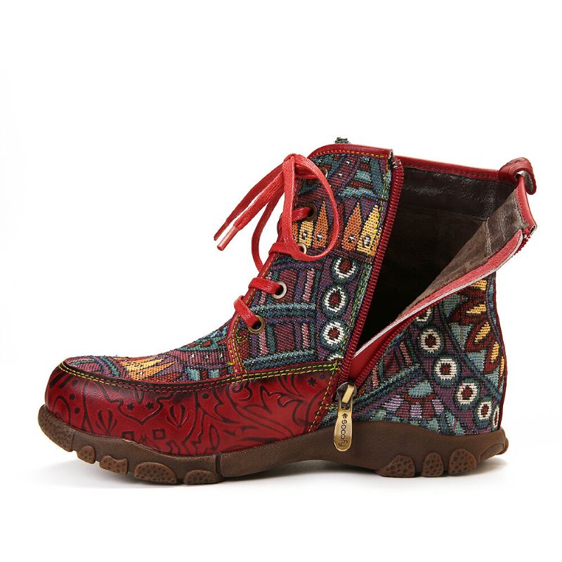 Bohemian Style Retro Big Head Soft Echtleder Splicing Flat Ankle Boots