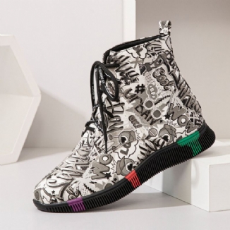 Damen Casual Letter Graffiti Printing Multicolor Lace Up Short Combat Boots