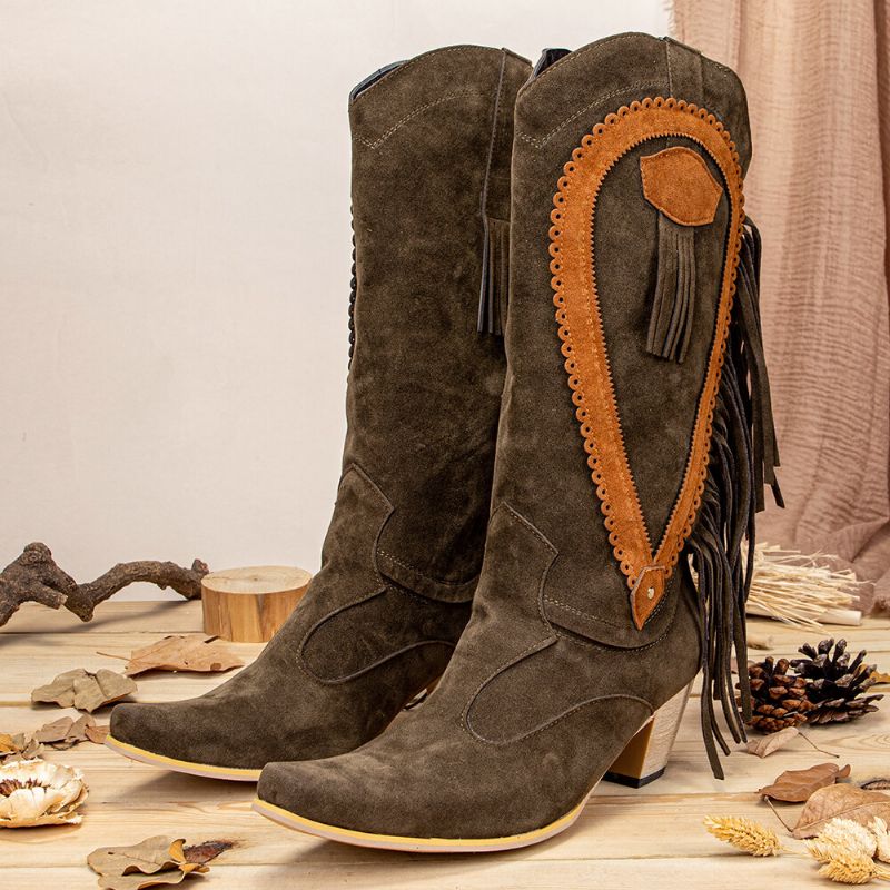 Damen-cowboystiefel In Übergröße Mit Spitzer Zehenpartie Und Dicken Absätzen