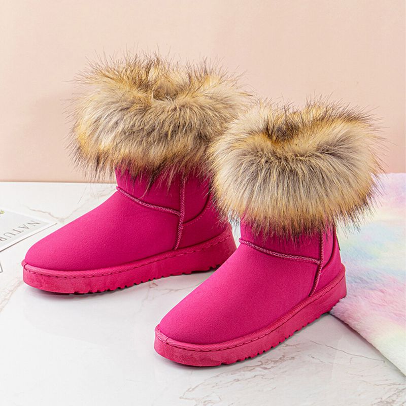 Damen Lässige Einfarbige Wildleder Warme Plüsch Bequeme Flache Schneestiefel