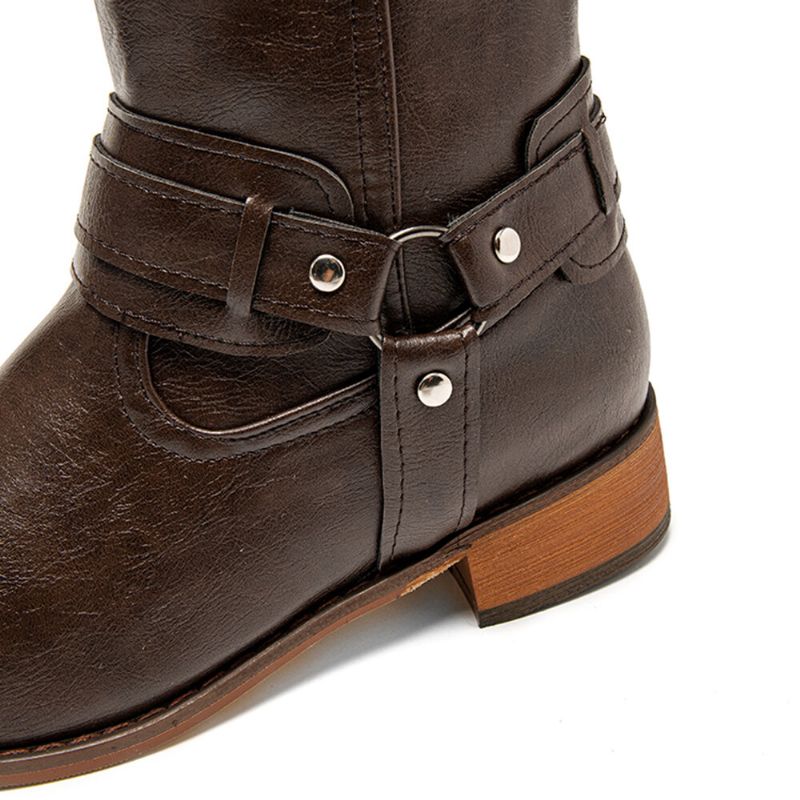 Damen Retro-stiefel Mit Eckiger Zehenpartie