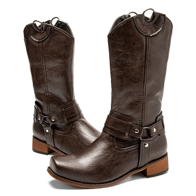 Damen Retro-stiefel Mit Eckiger Zehenpartie