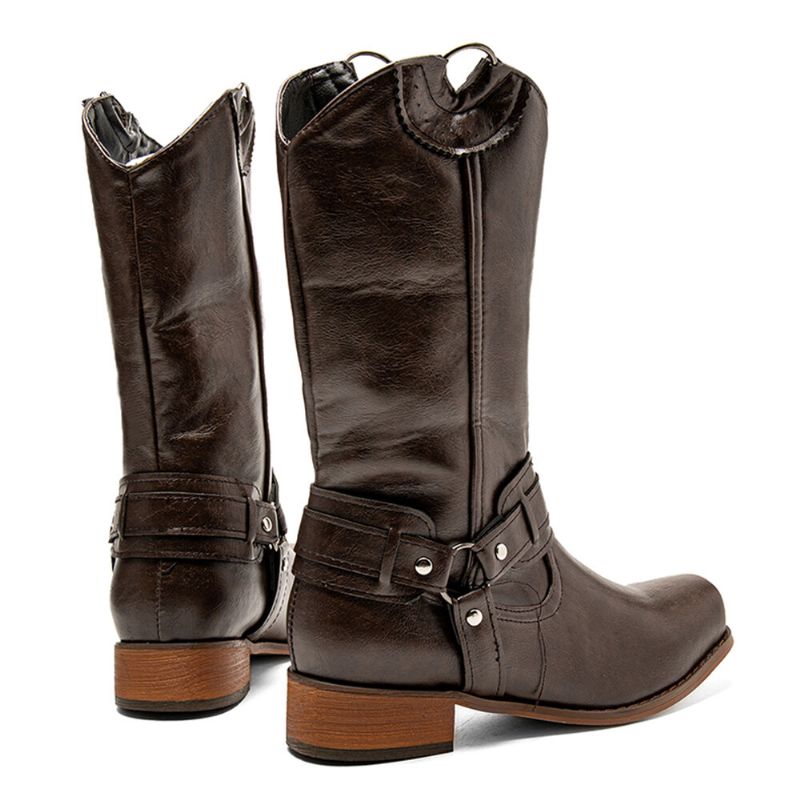 Damen Retro-stiefel Mit Eckiger Zehenpartie