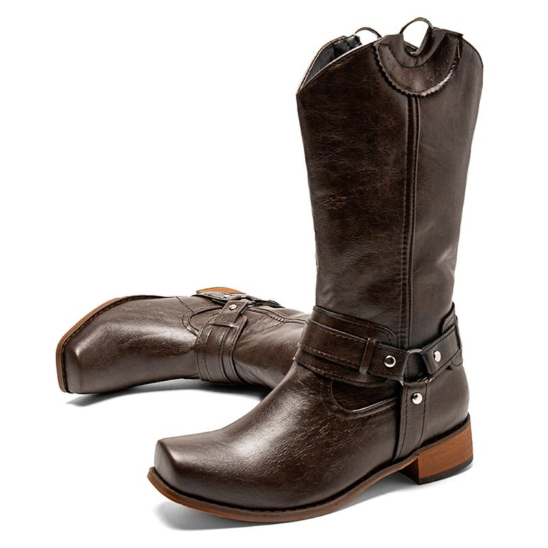 Damen Retro-stiefel Mit Eckiger Zehenpartie