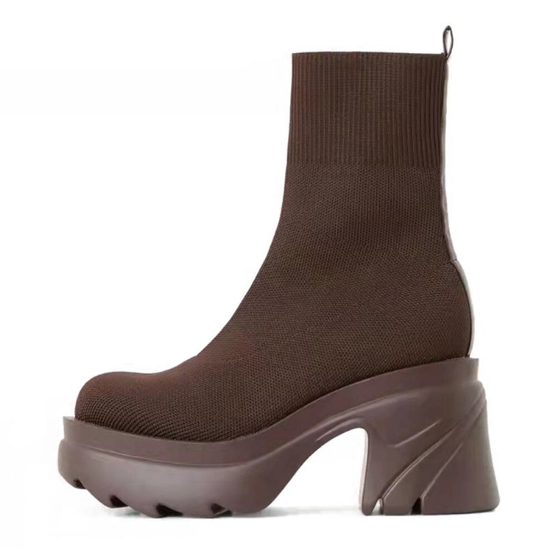 Damen-stiefel In Großen Größen Stilvoll Lässig Bequem Plateau Klobiger Absatz Stretch-stricksocken