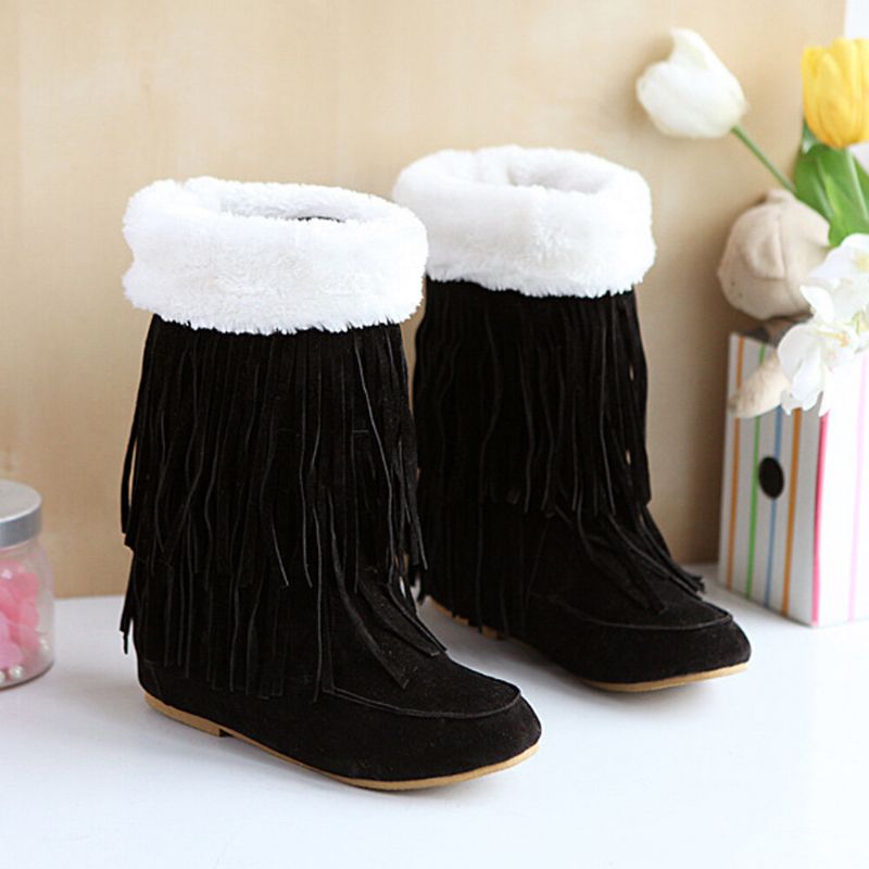 Damen Troddelstiefel Warme Flauschige Mittelhohe Schneestiefel Mit Flansch