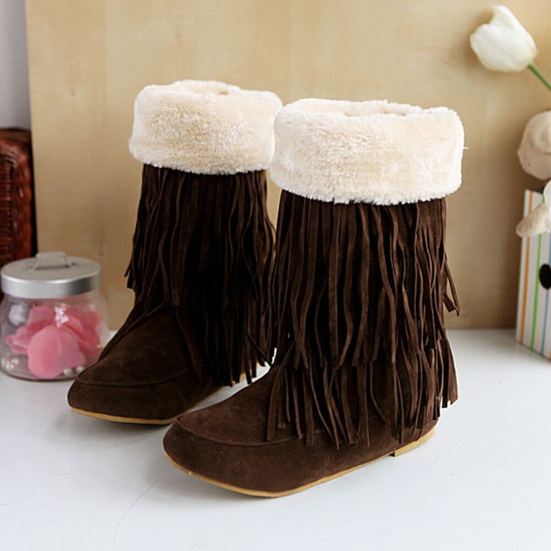 Damen Troddelstiefel Warme Flauschige Mittelhohe Schneestiefel Mit Flansch