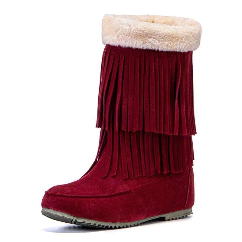 Damen Troddelstiefel Warme Flauschige Mittelhohe Schneestiefel Mit Flansch